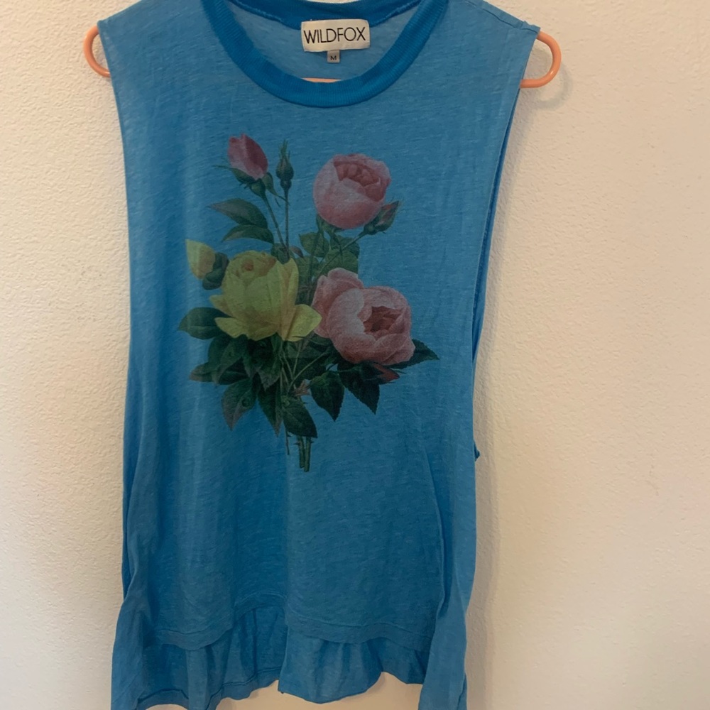 Blue floral wild fox tank top